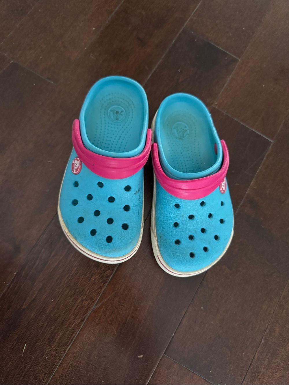 CROCS Kids Bright Blue Clogs with Pink Strap